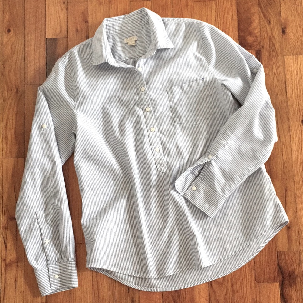 NWOT J. Crew Blue & White Striped Roll Tab Shirt